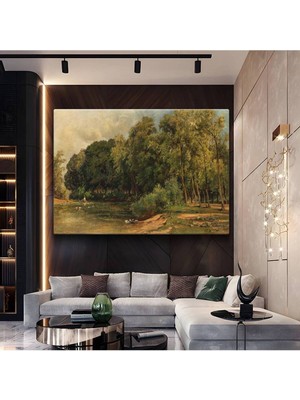 Limitless Design Jean-Baptiste-Camille Corot Göl Kenarı Ağaçlar Manzarası Kanvas Tablo Klasik Ressam Tablosu