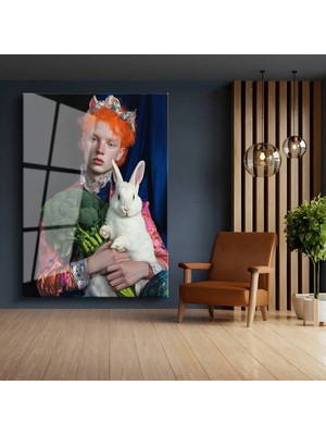 Limitless Design Tim Walker Tavşanlı Portre Dijital Baskı Duvar Cam Tablo Dijital Baskı Duvar Tablosu Dekor Tablo