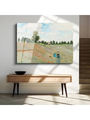 Limitless Design Claude Monet Gelincik Tarlası Kırmızı Çiçekler Cam Tablo Dijital Baskı Duvar Tablosu Dekor Tablo