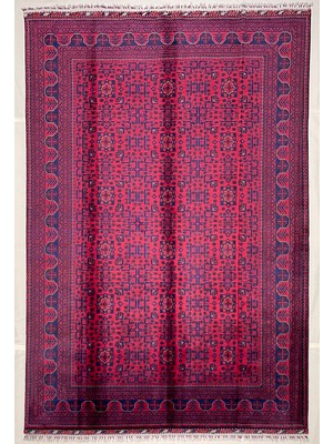 El Dokuma Afgan Halı Bilicik Desenli Bordo Renk 6 Metre Kare