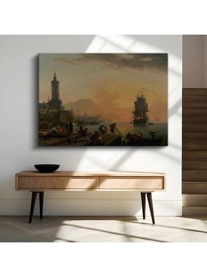 Limitless Design Claude-Joseph Vernet Akdeniz Limanı Günbatımı Manzarası Kanvas Tablo Klasik Ressam Tablosu