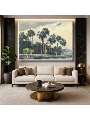 Limitless Design Winslow Homer Palm Trees Florida Palmiye Ağaçları Tropik Resmi Kanvas Tablo Klasik Ressam Tablosu