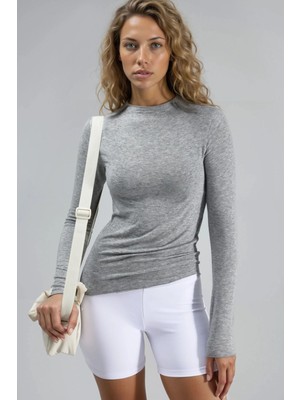 Hiccup Kadın Busem Uzun Kollu Slim Fit Bluz Açık Gri