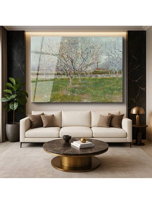 Limitless Design Vincent Van Gogh Çiçek Açan Meyve Ağaçları Bahar Cam Tablo Dijital Baskı Duvar Tablosu