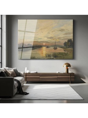 Limitless Design J.m.w. Turner Gün Batımı Nehir Manzarası Cam Tablo Dijital Baskı Duvar Tablosu Dekor Tablo