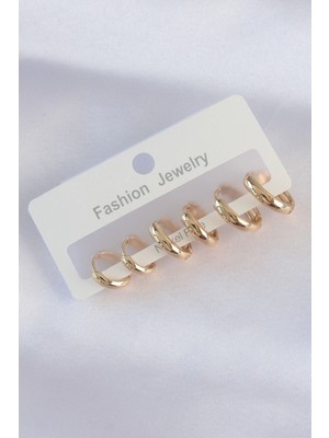 Belle Fusion Bfs Pirinç Gold Renk Oval Bombeli Küpe Seti