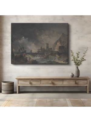 Limitless Design Claude Joseph Vernet Kayalık Kıyı Gemi Kazası Kanvas Tablo Sanat Tablosu Klasik Ressam Tablosu