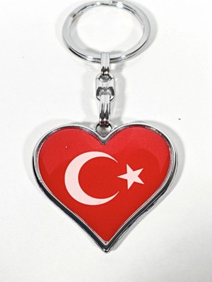 Moncuk Design Kalp Şeklinde Kırmızı Türk Bayraklı Metal Anahtarlık