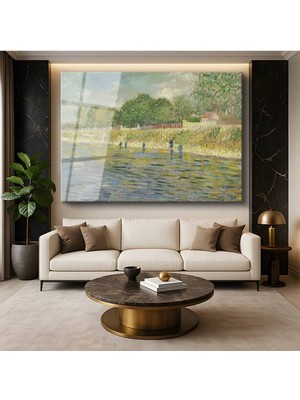 Limitless Design Vincent Van Gogh Seine Nehri Kıyısı Balıkçılar Su Cam Tablo Dijital Baskı Duvar Tablosu