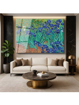 Limitless Design Vincent Van Gogh Süsenler Çiçek Resmi Cam Tablo Dijital Baskı Duvar Tablosu Dekor Tablo