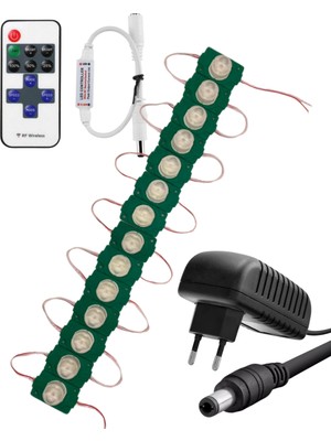 Powerr Led Aydınlatma 20 Adet 24 Volt 1,5 Watt Tek Lensli Yeşil 3030 Smd LED Modül 12A Tek Renk Rf Dimmer 2A Priz Tipi Adaptör Set