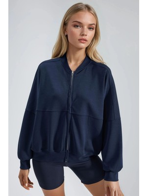 Hiccup Kadın Busem Fermuarlı Modal Ceket Lacivert