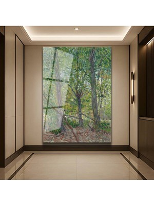 Limitless Design Vincent Van Gogh Ağaç Çalılık Doğa Manzarası Cam Tablo Dijital Baskı Duvar Tablosu Dekor Tablo