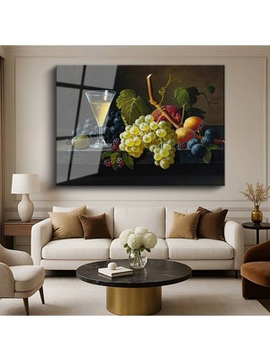 Limitless Design Severin Roesen Üzüm Şarap Kompozisyonu Natürmort Cam Tablo Dijital Baskı Duvar Tablosu