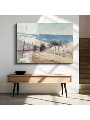 Limitless Design Blanche Hoschedé-Monet Karlı Yol Kış Manzarası Cam Tablo Dijital Baskı Duvar Tablosu Dekor Tablo