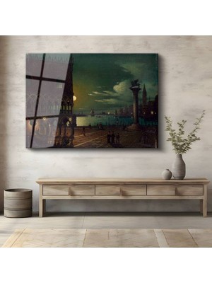 Limitless Design Ippolito Caffi Venedik San Marco Gece Manzarası Cam Tablo Dijital Baskı Duvar Tablosu Dekor Tablo