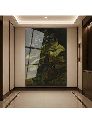 Limitless Design Vincent Van Gogh Saksı Çiçekleri Ev Dekorasyonu Cam Tablo Dijital Baskı Duvar Tablosu Dekor Tablo