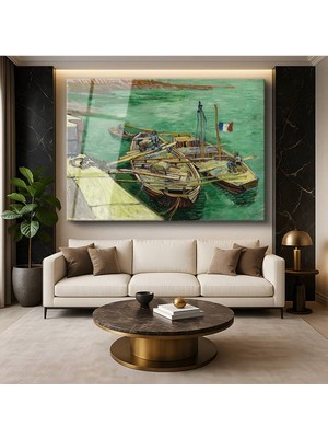 Limitless Design Vincent Van Gogh Rhône Nehri Tekneler Su Resmi Cam Tablo Dijital Baskı Duvar Tablosu Dekor Tablo