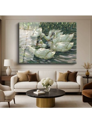 Limitless Design Alexander Koester Göldeki Beyaz Ördekler Su Kuşları Cam Tablo Dijital Baskı Duvar Tablosu