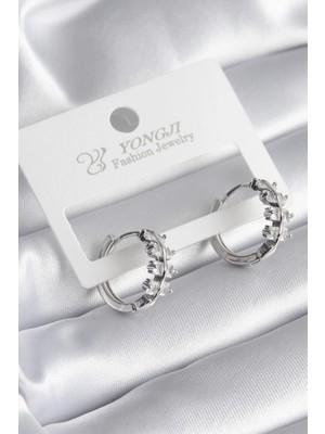 Belle Fusion Bfs Pirinç Gümüş Renk Zirkon Taşlı Kadın Küpe