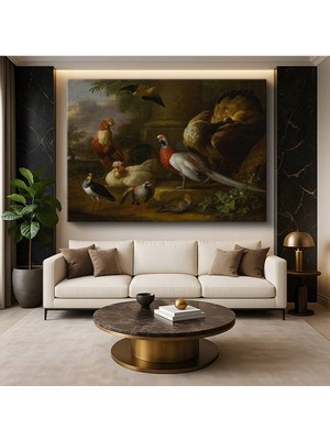Limitless Design Melchior D'hondecoeter Avluda Kümes Hayvanları Çiftlik Resmi Kanvas Tablo Klasik Ressam Tablosu
