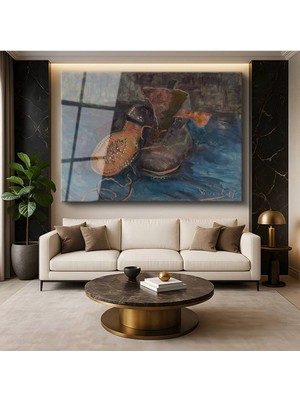 Limitless Design Vincent Van Gogh Bir Çift Ayakkabı Günlük Eşya Cam Tablo Dijital Baskı Duvar Tablosu