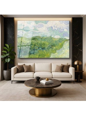 Limitless Design Vincent Van Gogh Yeşil Buğday Tarlaları Kırsal Manzara Cam Tablo Dijital Baskı Duvar Tablosu