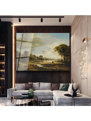 Limitless Design Aert Van Der Neer Nehir Kıyısı Peyzaj Resmi Cam Tablo Dijital Baskı Duvar Tablosu Dekor Tablo