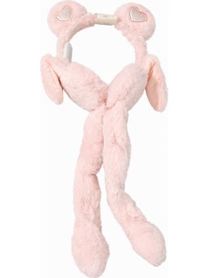 Reva Peluş Kulaklık Atkı | Kalpli Kulak Detaylı | Kız Çocuk & Genç | Pembe