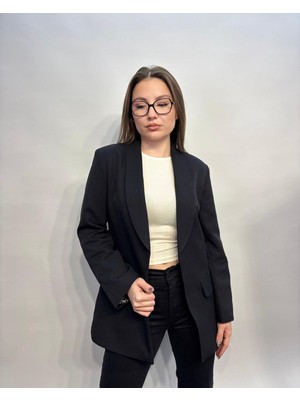 Asl Woman Kadın Siyah Şal Yaka Leopar Manşet Detaylı Blazer Ceket – Klasik & Modern Kesim