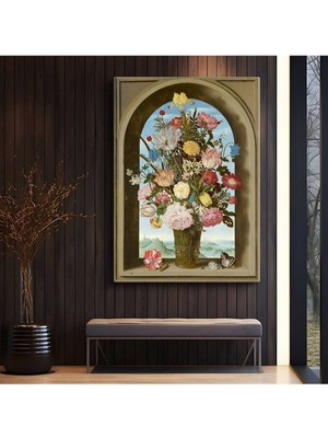 Limitless Design Ambrosius Bosschaert Kemerli Pencere Çiçekleri Kanvas Tablo Sanat Tablosu Klasik Ressam Tablosu
