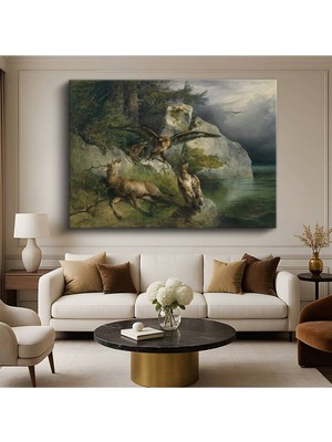 Limitless Design Anonim Geyik Kartallar Vahşi Doğa Resmi Kanvas Tablo Sanat Tablosu Klasik Ressam Tablosu