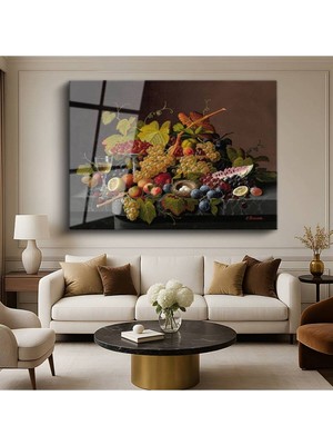 Limitless Design Severin Roesen Meyveler Şarap Kadehi Natürmort Hd Baskı Duvarı Cam Tablo Hd Baskı Tablo