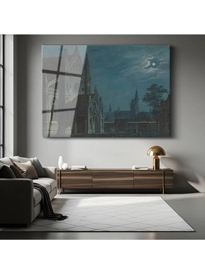 Limitless Design Karl Friedrich Schinkel Ay Işığı Katedral Resmi Cam Tablo Dijital Baskı Duvar Tablosu Dekor Tablo