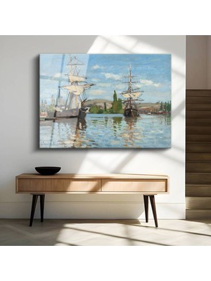 Limitless Design Claude Monet Gemiler Deniz Manzarası Cam Tablo Dijital Baskı Duvar Tablosu Dekor Tablo