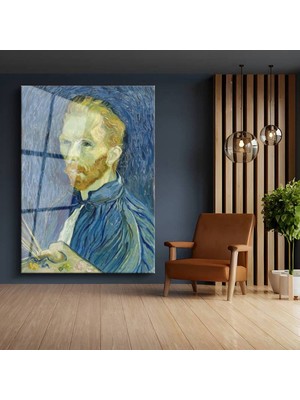 Limitless Design Vincent Van Gogh Mavi Otoportre Hd Baskı Duvarçı Cam Tablo Hd Baskı Tablo