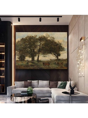 Limitless Design Jean-Baptiste-Camille Corot Ağaçlar Çoban Kırsal Manzara Kanvas Tablo Klasik Ressam Tablosu