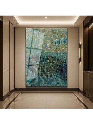Limitless Design Vincent Van Gogh Hapishane Avlusu Manzara Cam Tablo Dijital Baskı Duvar Tablosu Dekor Tablo