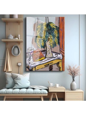 Limitless Design Henri Matisse Mimoza Vazo Çiçekleri Cam Tablo Dijital Baskı Duvar Tablosu Dekor Tablo