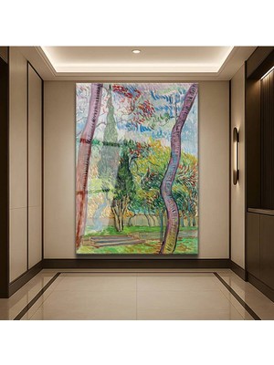 Limitless Design Vincent Van Gogh Bahçe Selvi Ağacı Cam Tablo Dijital Baskı Duvar Tablosu Dekor Tablo