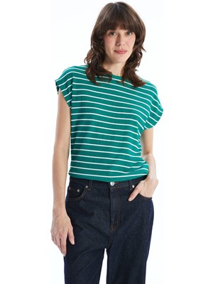 Lc Waikiki Yeni Sezon Bisiklet Yaka Çizgili Kadın Tişört