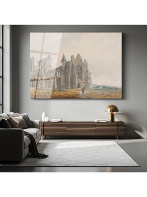 Limitless Design J.m.w. Turner Melrose Manastırı Tarihi Resmi Cam Tablo Dijital Baskı Duvar Tablosu Dekor Tablo