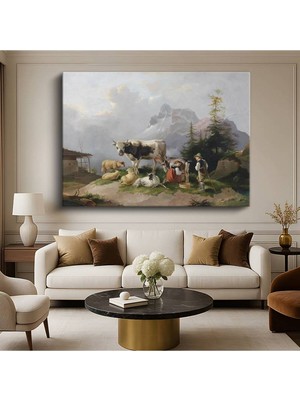 Limitless Design Friedrich Gauermann Alp Dağları Çobanlar Sürü Resmi Kanvas Tablo Klasik Ressam Tablosu