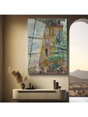 Limitless Design Edouard Vuillard Sarı Ev Bahçe Manzarası Cam Tablo Dijital Baskı Duvar Tablosu Dekor Tablo