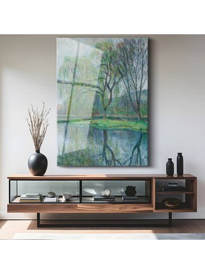 Limitless Design Claude Monet Söğüt Ağaçları Su Yansıması Cam Tablo Dijital Baskı Duvar Tablosu Dekor Tablo