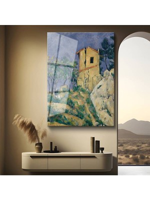 Limitless Design Paul Cézanne Sarı Ev Kayalık Manzara Cam Tablo Dijital Baskı Duvar Tablosu Dekor Tablo