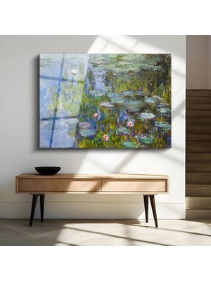 Limitless Design Claude Monet Nilüferler Su Çiçekleri Cam Tablo Dijital Baskı Duvar Tablosu Dekor Tablo
