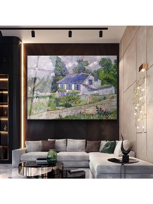 Limitless Design Vincent Van Gogh Auvers Evleri Kırsal Manzara Cam Tablo Dijital Baskı Duvar Tablosu Dekor Tablo