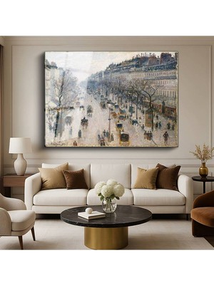 Limitless Design Camille Pissarro Boulevard Montmartre Paris Sokak Manzarası Cam Tablo Dijital Baskı Duvar Tablosu