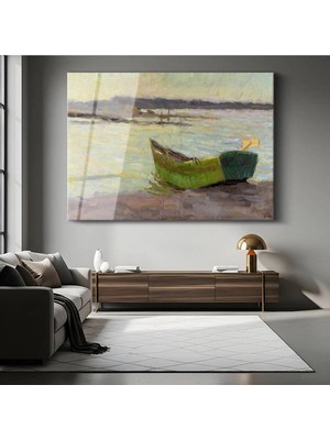 Limitless Design Claude Monet Yeşil Tekne Su Resmi Cam Tablo Dijital Baskı Duvar Tablosu Dekor Tablo